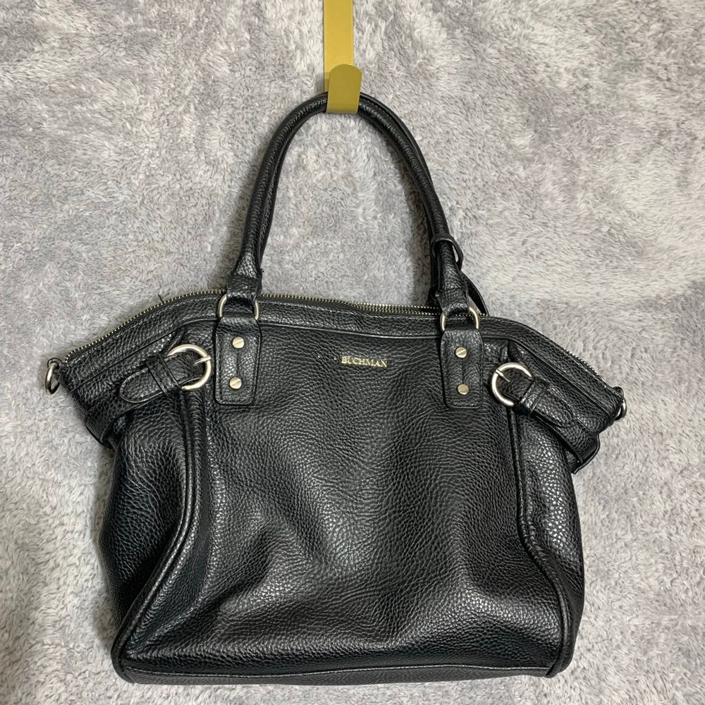 Dana Buchman Satchel Handbag Womens Medium Black Pebbled Faux Leather Buckle Zip
